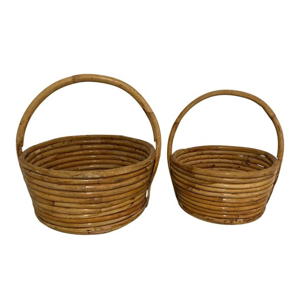 Vintage Woven Rattan Nesting Basket Set With Handles - Picture 3 of 10